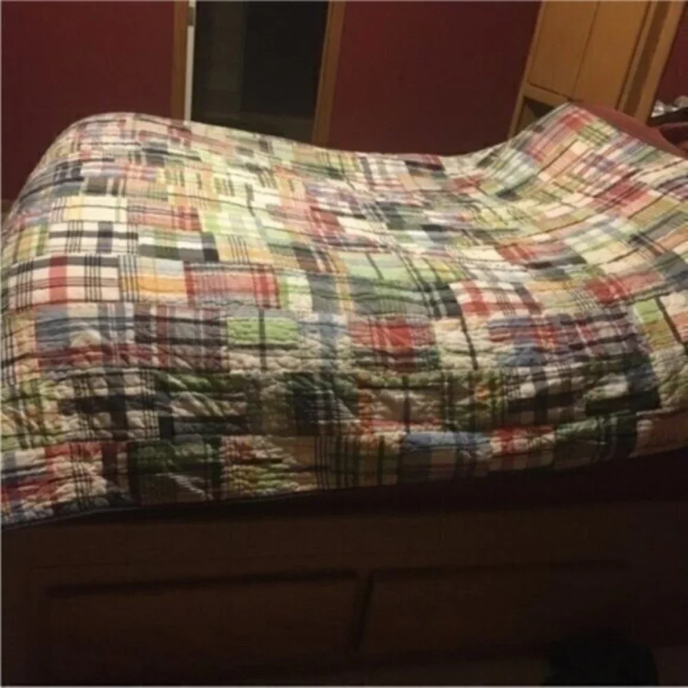 Pottery Barn Kids twin size plaid Madras reversible comforter